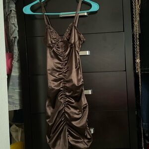 H&M Brown ruched mini dress
